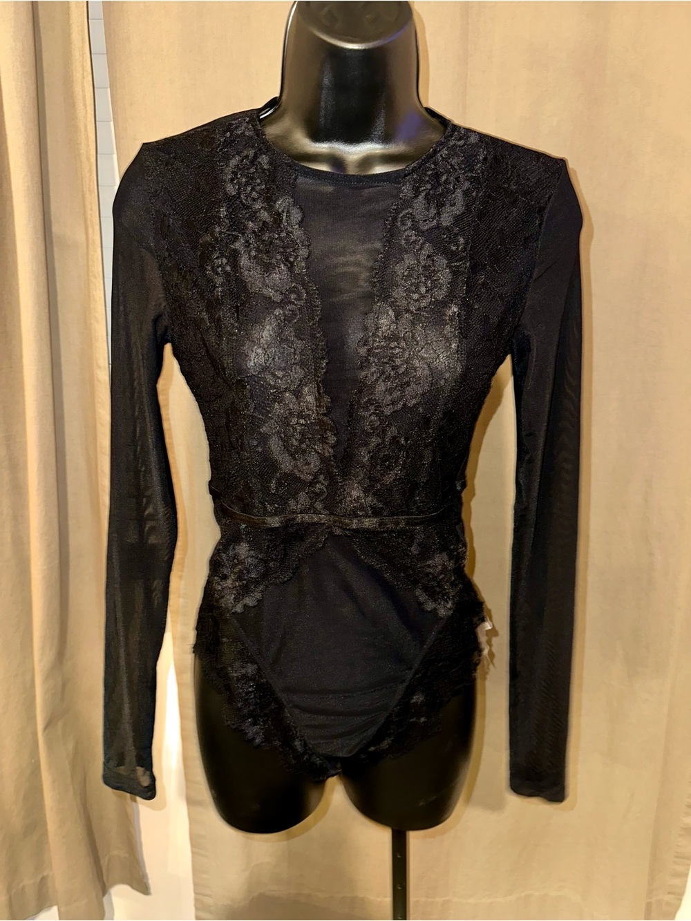 Cider Black Lace Long-Sleeve Bodysuit